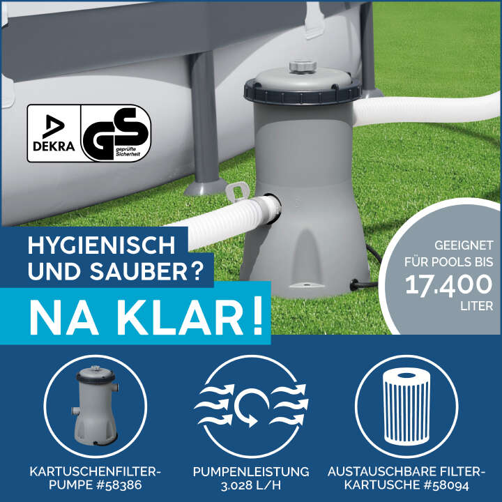 Bestway Steel Pro MAX™ Frame Pool Komplett-Set mit Filterpumpe rund 427 x 107 cm